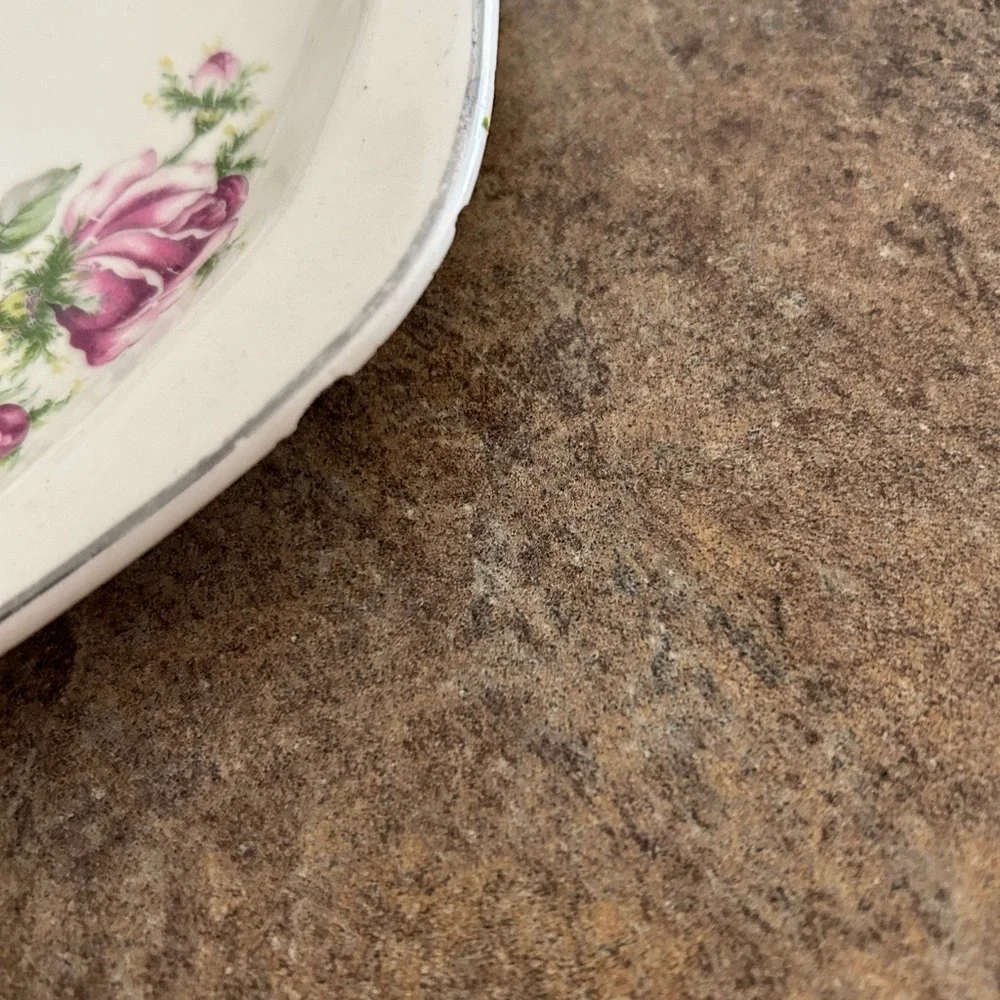 PADEN CITY Pottery Square Salad Plates Mid Century Rose Floral Gold Trim set 3